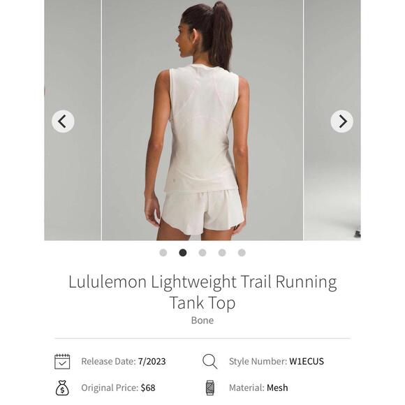 lululemon athletica Tops - Lululemon lightweight trail running tank top in Bone (off white). Best for a 2.